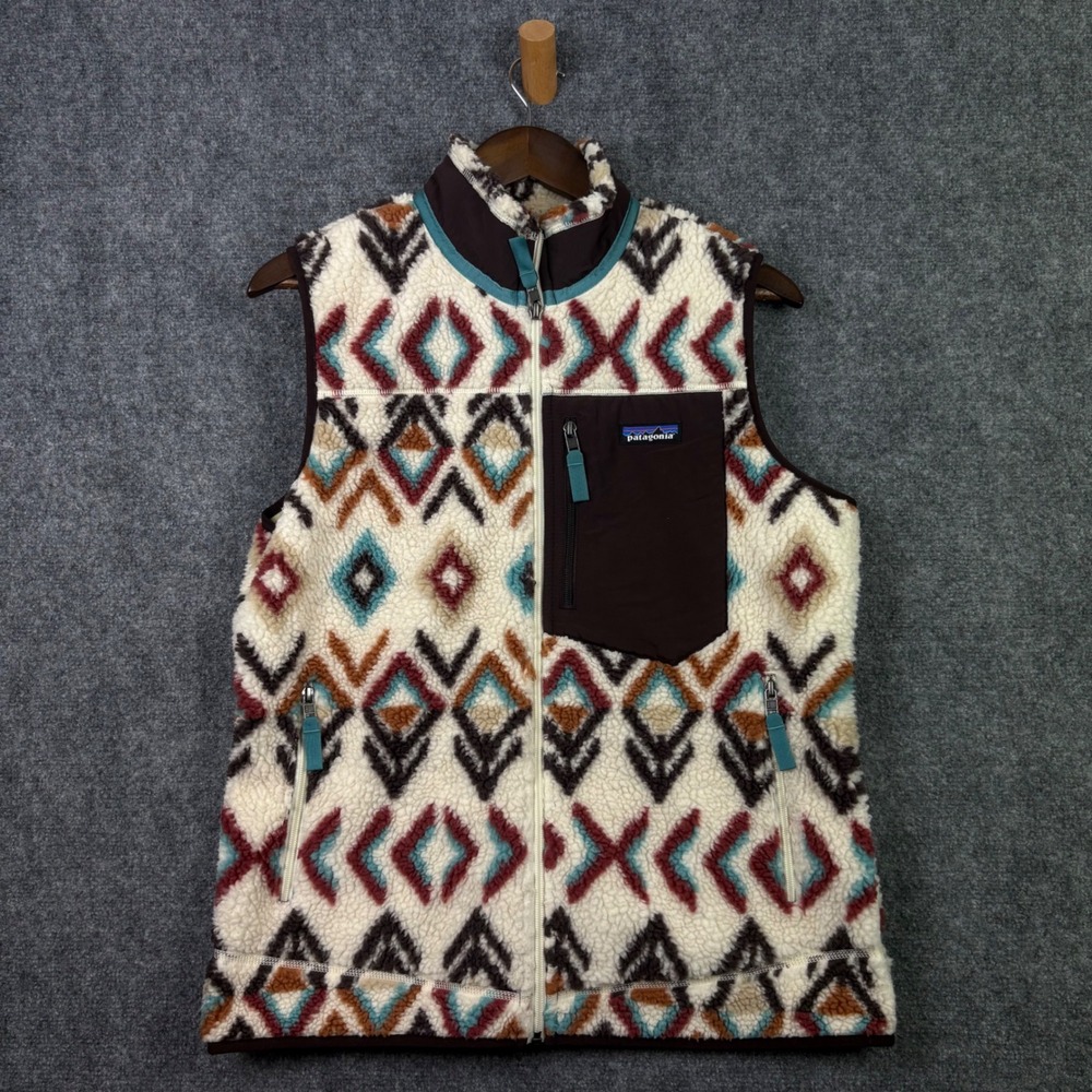Patagonia Retro-X Fleece Vest Womens L Ikat Fish Whitecap Gray 23083 Outdoor